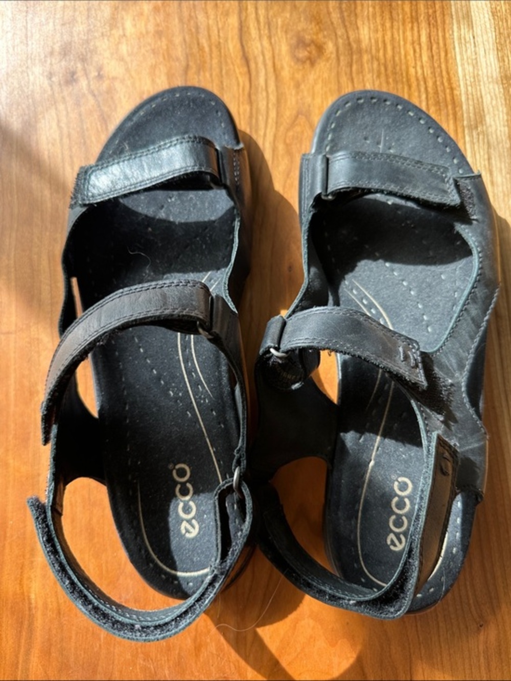 Ecco Black Two-Strap Leather Sandal